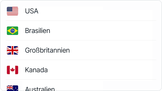 Eine Liste der Länder mit VPN-Servern.