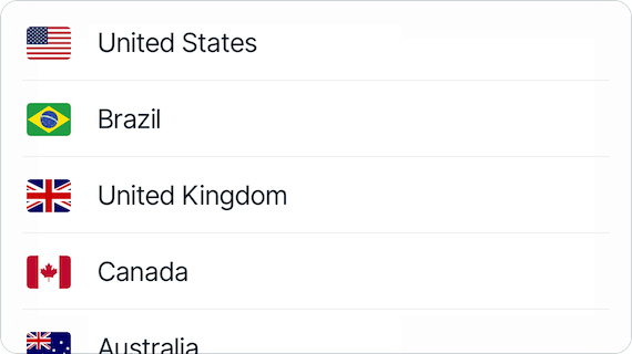 Список країн, де знаходяться VPN-сервери.
