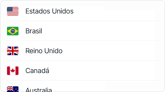 Una lista de países con servidor VPN.