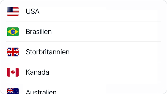 En lista över länder med VPN-servrar.